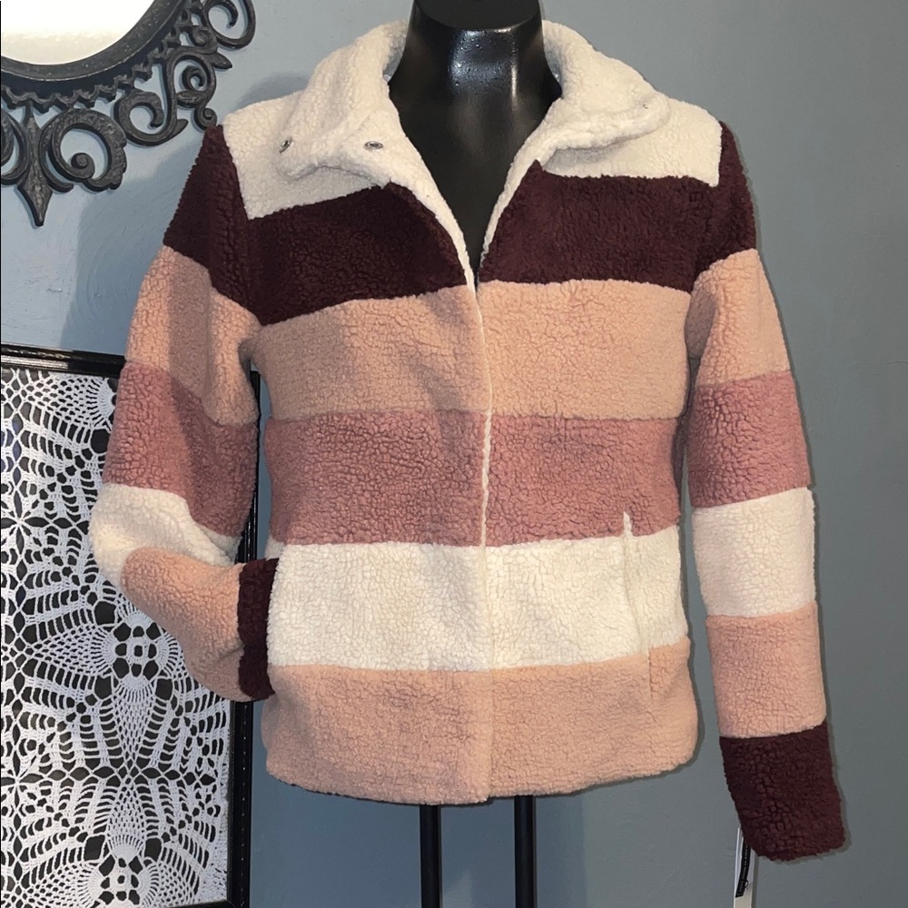 Nordstrom Striped Teddy Jacket in Cream, Pink, and Brown
